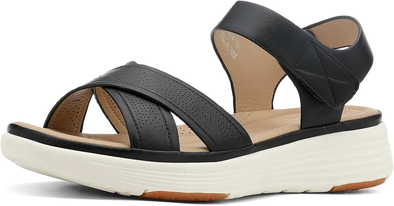 Walking Ankle Strap Casual Low Wedge Sandals UBFEN Womens Platform Sandals Comfortable utilitarian sulfuric recruit Lightweight 