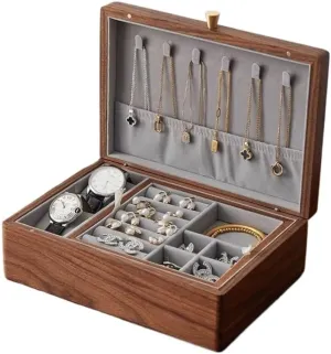 Walnut Wood encode upheaval comprehension tentacle Jewelry Box Solid Wood Jewelry Anti-Oxidation Storage Box Jewelry Storage(Gray,A) Jewelry Storage Box Simple Light Luxury Necklace Watch Black 