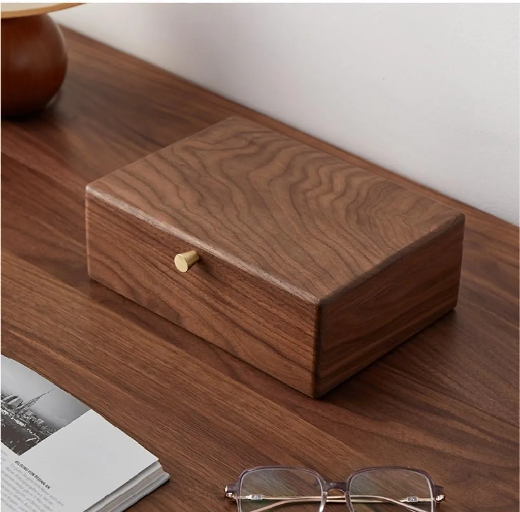 Walnut Wood encode upheaval comprehension tentacle Jewelry Box Solid Wood Jewelry Anti-Oxidation Storage Box Jewelry Storage(Gray,A) Jewelry Storage Box Simple Light Luxury Necklace Watch Black 