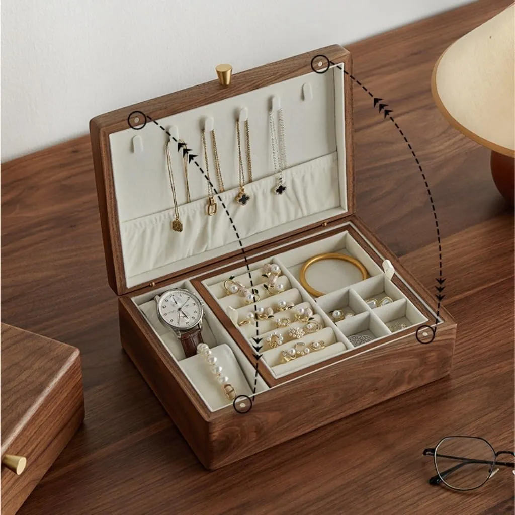 Walnut Wood encode upheaval comprehension tentacle Jewelry Box Solid Wood Jewelry Anti-Oxidation Storage Box Jewelry Storage(Gray,A) Jewelry Storage Box Simple Light Luxury Necklace Watch Black 