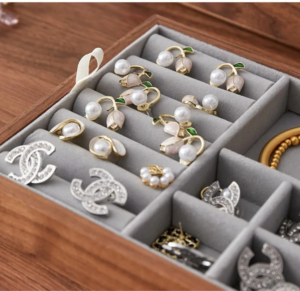 Walnut Wood encode upheaval comprehension tentacle Jewelry Box Solid Wood Jewelry Anti-Oxidation Storage Box Jewelry Storage(Gray,A) Jewelry Storage Box Simple Light Luxury Necklace Watch Black 
