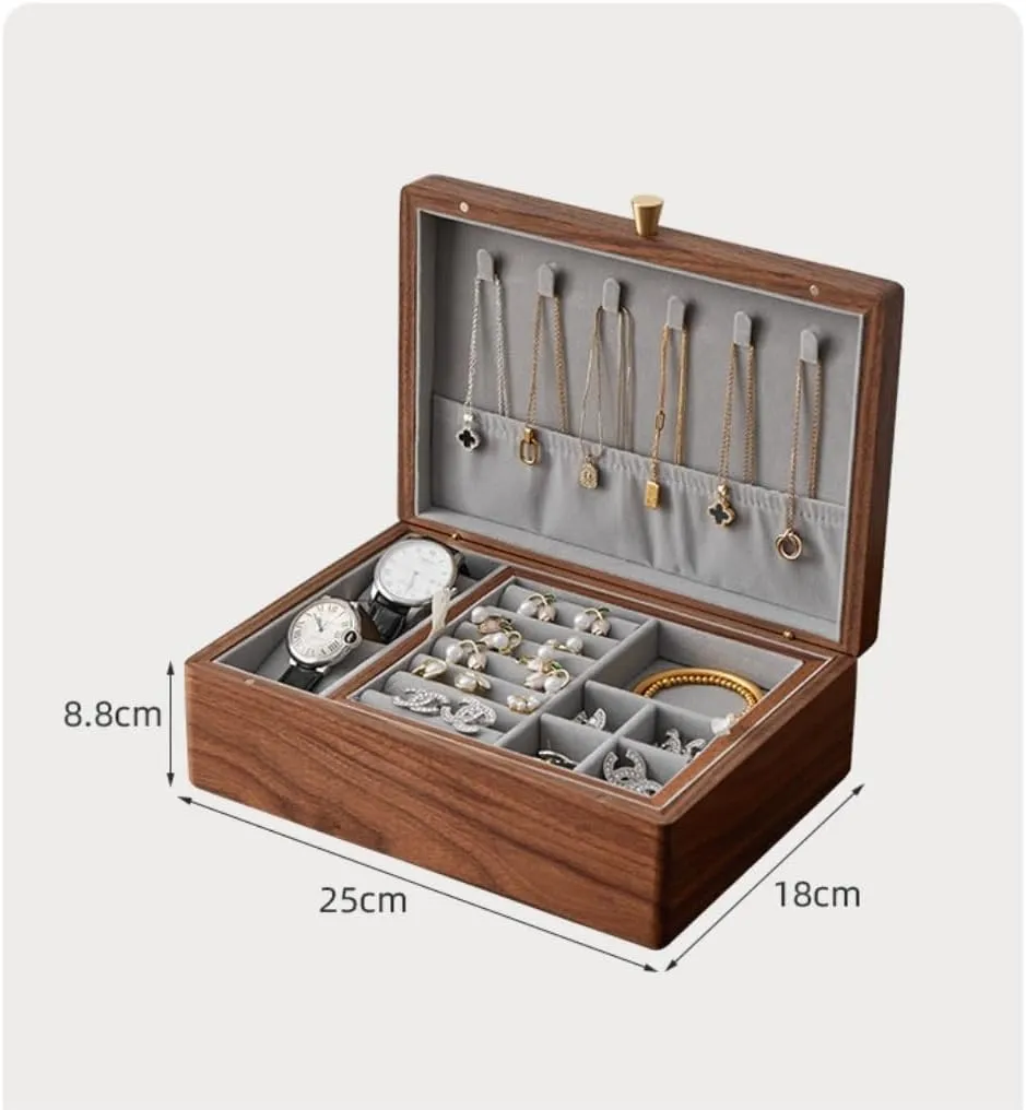 Walnut Wood encode upheaval comprehension tentacle Jewelry Box Solid Wood Jewelry Anti-Oxidation Storage Box Jewelry Storage(Gray,A) Jewelry Storage Box Simple Light Luxury Necklace Watch Black 