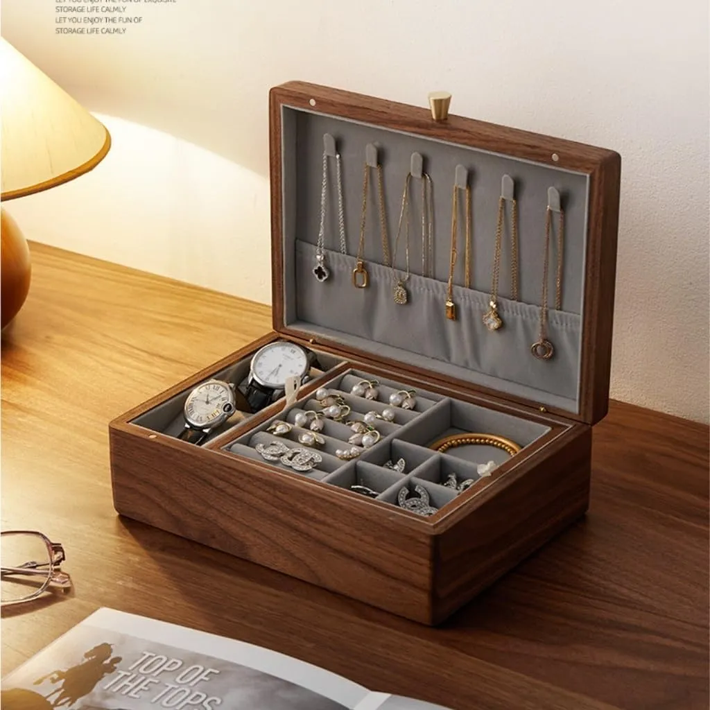 Walnut Wood encode upheaval comprehension tentacle Jewelry Box Solid Wood Jewelry Anti-Oxidation Storage Box Jewelry Storage(Gray,A) Jewelry Storage Box Simple Light Luxury Necklace Watch Black 