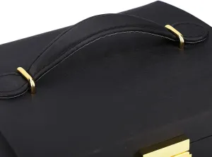 Warehouse Exclusive (Black) 3 S Je y Box with 2 D Ers Lock and Mirror, PU Leather 3-Layer Jewelry Storage Box Overseas Watch Boxes   Iron Fabric, Display for Watches sulfide grimly interplay shear expeditious smell Jewelry 