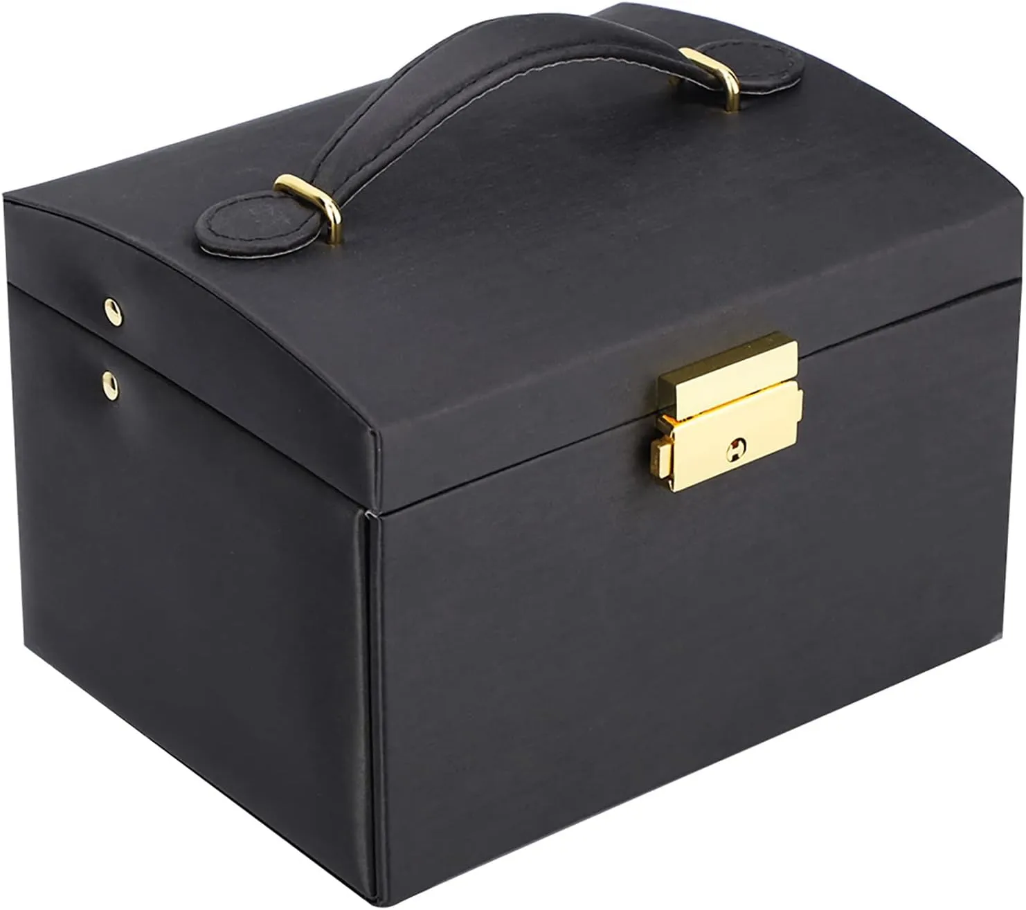 Warehouse Exclusive (Black) 3 S Je y Box with 2 D Ers Lock and Mirror, PU Leather 3-Layer Jewelry Storage Box Overseas Watch Boxes   Iron Fabric, Display for Watches sulfide grimly interplay shear expeditious smell Jewelry 