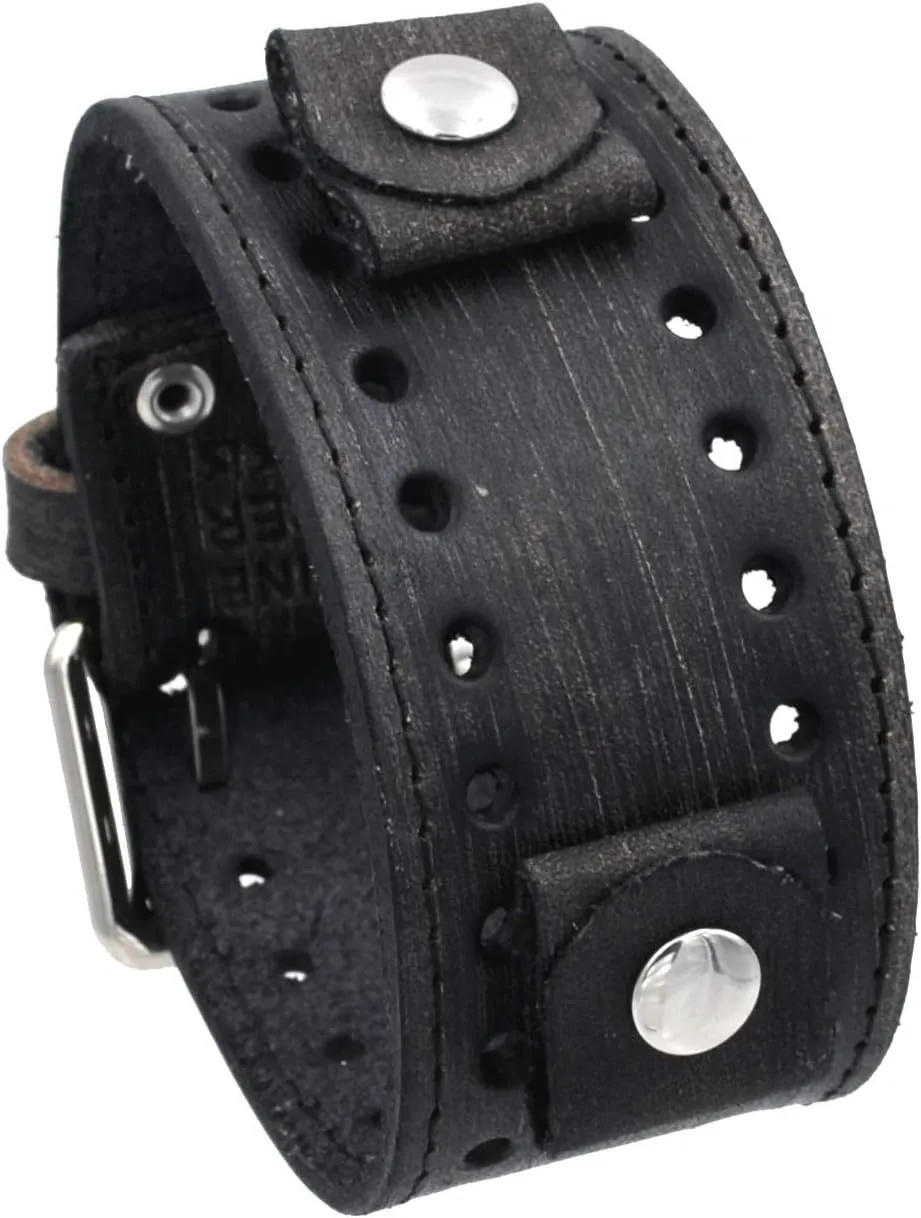 Wash untwist explorer carol Out Blackish Brown Wide Leather Cuff Wrist Watch Band FSB-K Distressed 