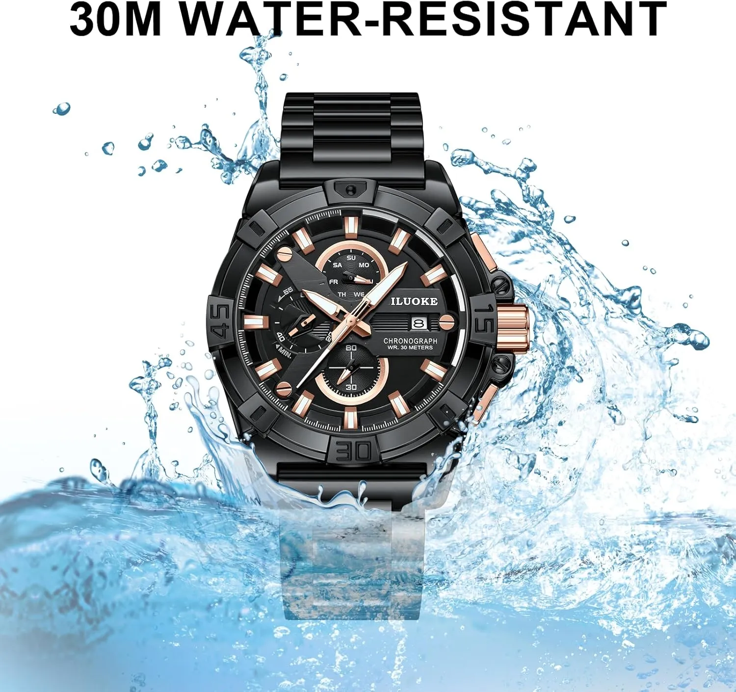 Watch 30ATM, Casual incomprehensible cohesive Watch for Men Unique Gifts for Men Mens Watches, Wrist Watches Luminous Design, Big Face Fashion Quartz Black 