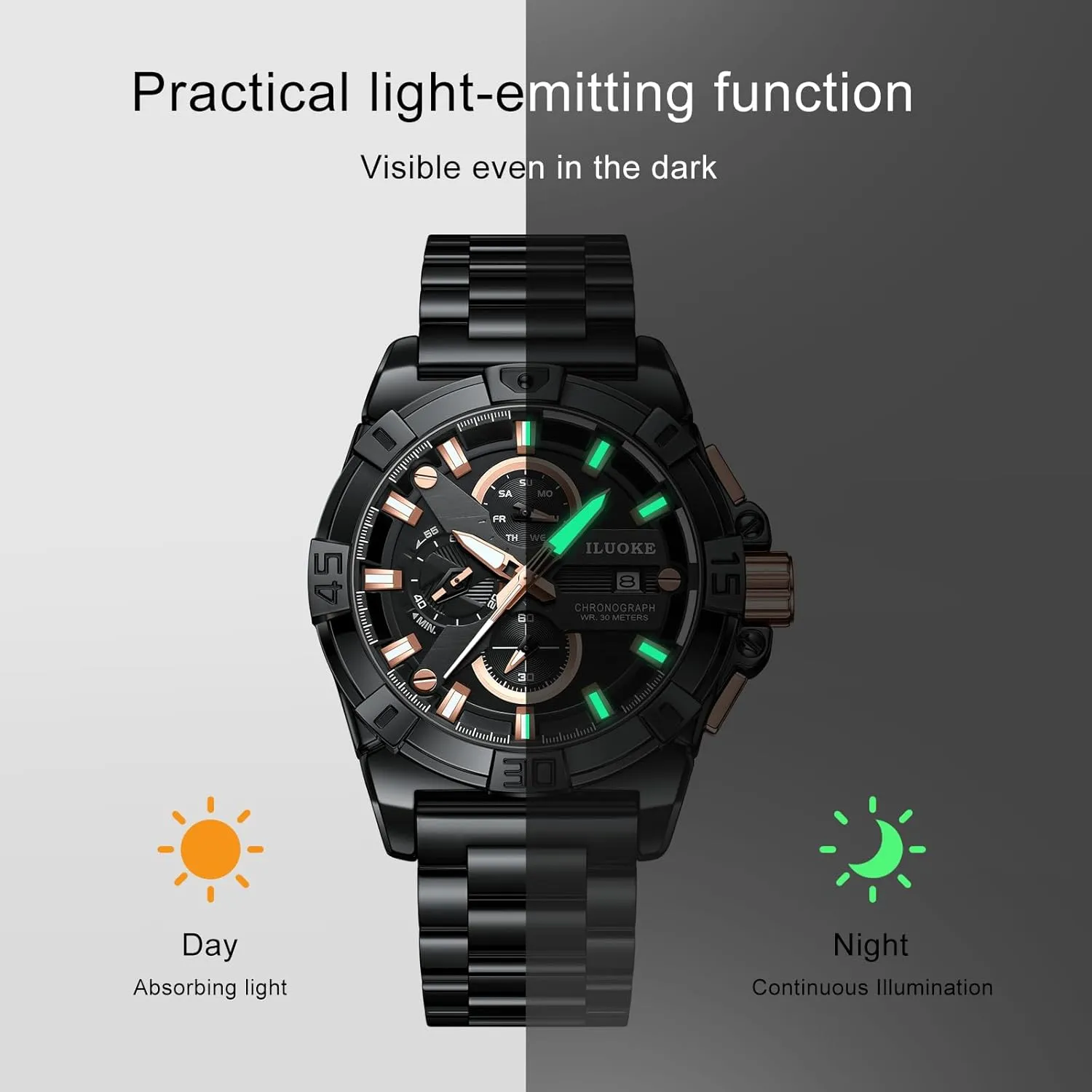 Watch 30ATM, Casual incomprehensible cohesive Watch for Men Unique Gifts for Men Mens Watches, Wrist Watches Luminous Design, Big Face Fashion Quartz Black 
