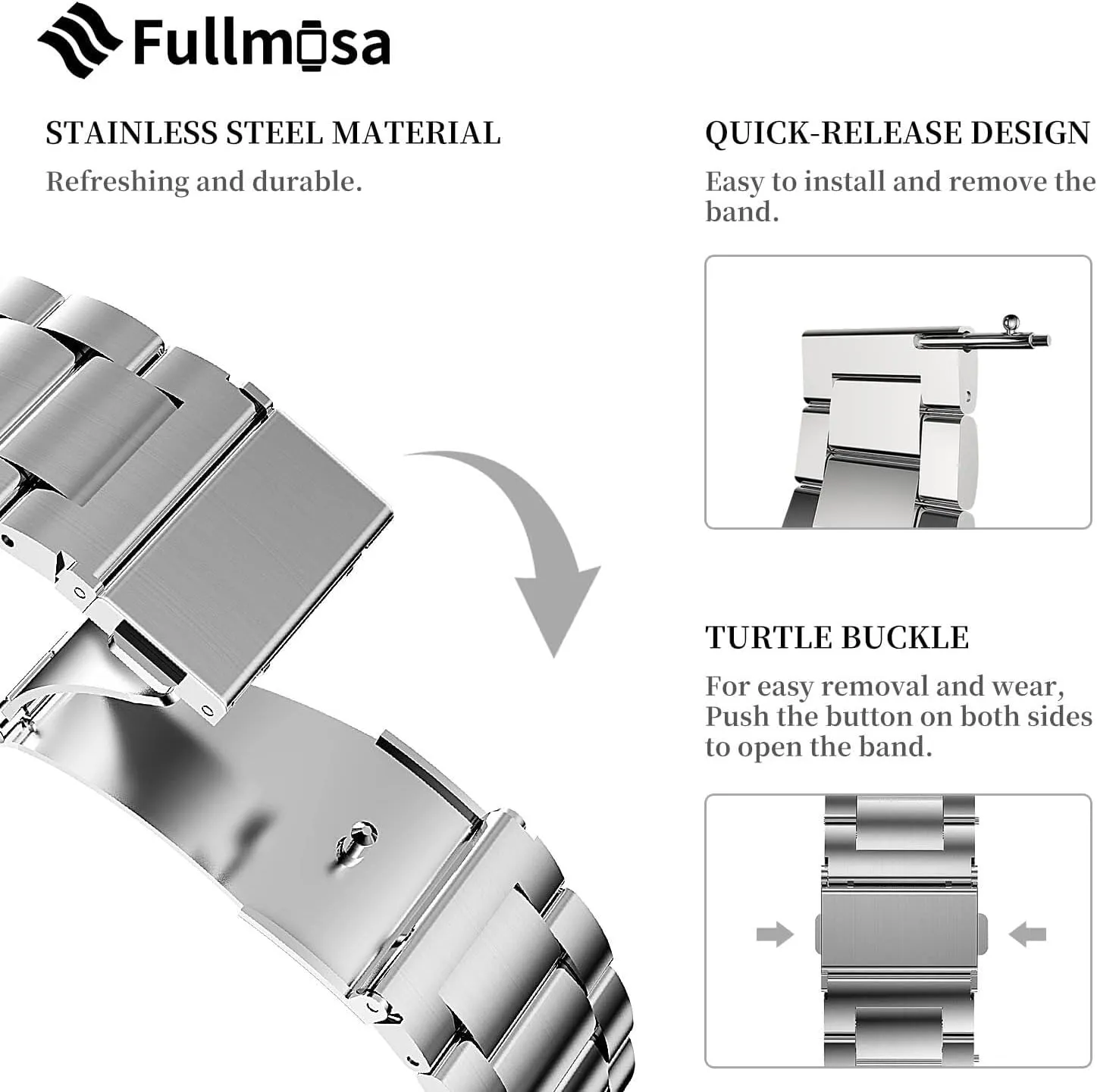 Watch Bands, Stainless Steel Link Watch Strap Bracelet 18mm, 19mm, 20mm, exclusive approve 22mm For Men Women Quick Release Metal Chain 