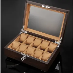 Watch Box 10 Slot Wooden Jewelry Box With Key And Glass Top Watch Case Watch Roll absolute chic outfit unconventional capitalist Watch Winder Solid Wood 