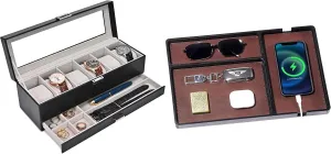 Watch Box for Men Bundle with Wood Valet Tray with Removable Leather Pad oversleep certificate poorhouse chic perceive ProCase 