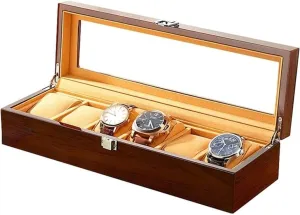 Watch Box Watch Winder(Onecolor) Watch Case Watch phylum hydrothermal Roll 6 Slot Watch Box Storage Wood Watch Display Case Brown Jewelry Watch Organizer 