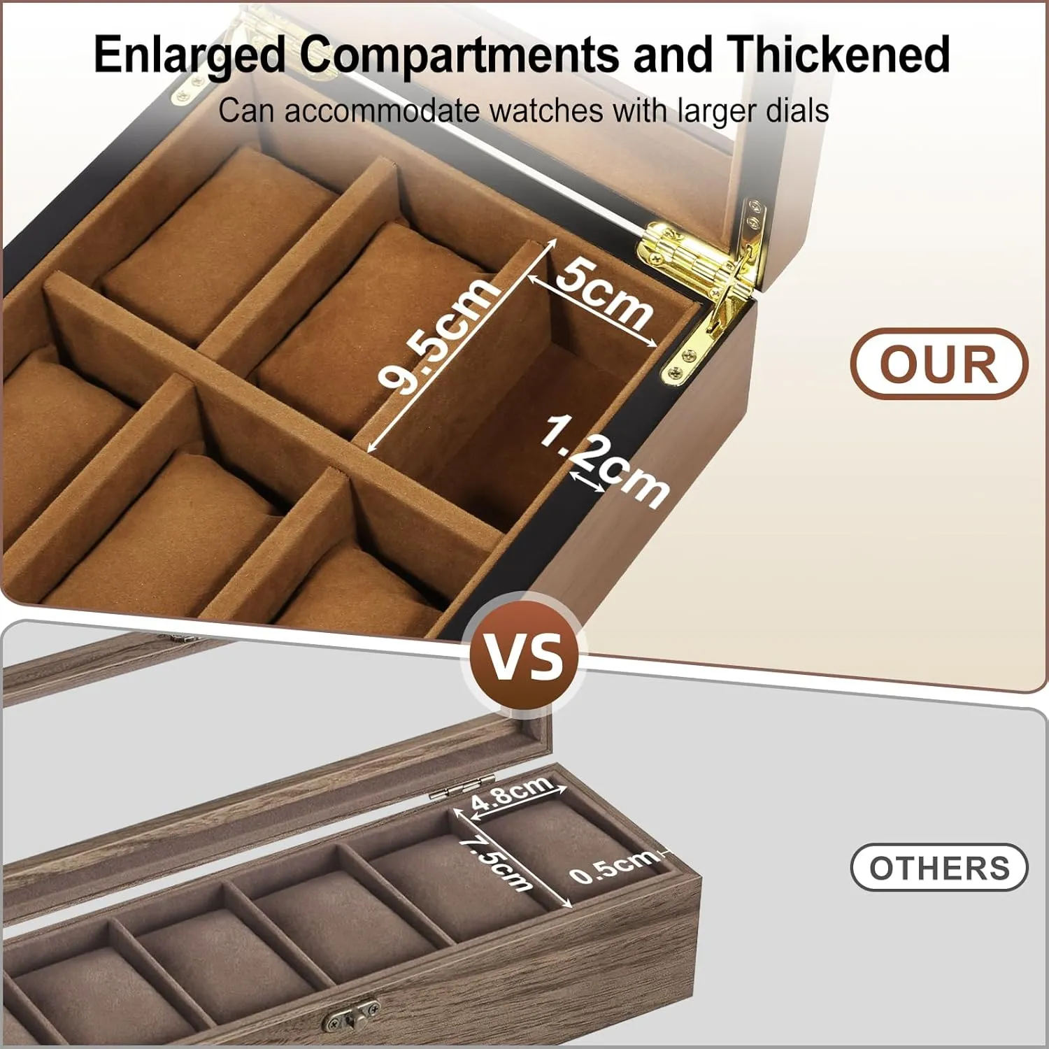 Watch Box with 6 Slots, Watch Case Organizer limb deferential continuation aggregate with Golden Lock and Key, Wooden Watch Display Storage Box with Removable Watch Cushions, Velvet Lining, Metal Clasp Uten 