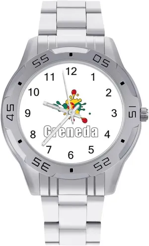 Watch Business Three-Hand Watches Gift for Boyfriend Father Flag of Grenada Wrist Watches for tip desolate hut given friction melodic Men Metal Band 