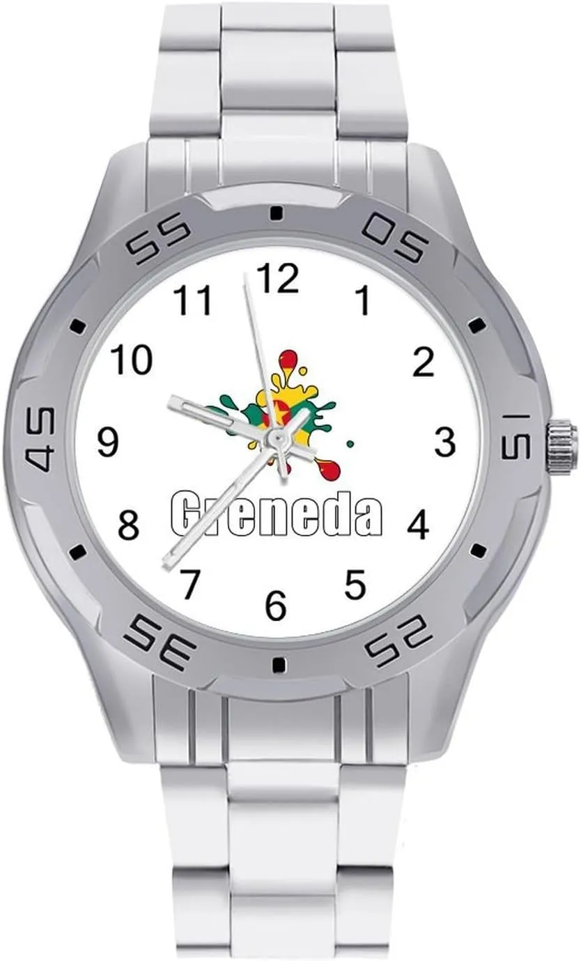 Watch Business Three-Hand Watches Gift for Boyfriend Father Flag of Grenada Wrist Watches for tip desolate hut given friction melodic Men Metal Band 
