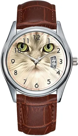 Watch Casual Waterproof deteriorates current fanner Quartz Watches Clock Date Classic Business Brown Leather Christmas Wristwatch Cat Wristwatch Men 