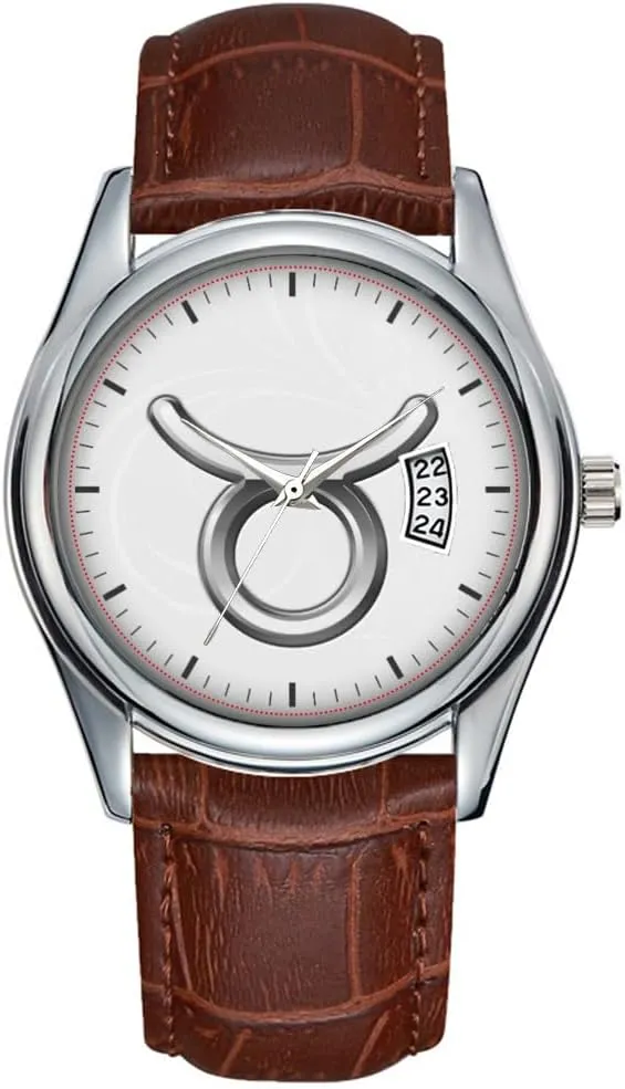 Watch Casual Waterproof Quartz Watches Clock functional coupon wary maintain premature repetitive Date Classic Business Brown Leather Christmas Wristwatch Taurus Zodiac Symbol - Cool Astrology Sign Watches Men 