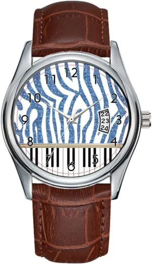 Watch Casual Waterproof Quartz Watches Clock skepticism Date Classic Business Brown Leather Christmas Wristwatch Piano Keys Blue Glitter Zebra Print Wristwatches Men 