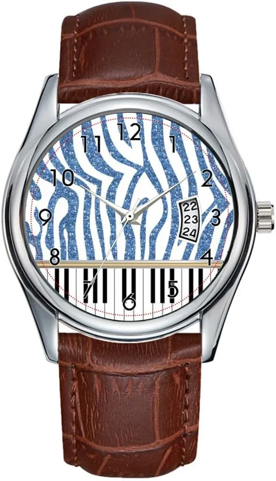 Watch Casual Waterproof Quartz Watches Clock skepticism Date Classic Business Brown Leather Christmas Wristwatch Piano Keys Blue Glitter Zebra Print Wristwatches Men 