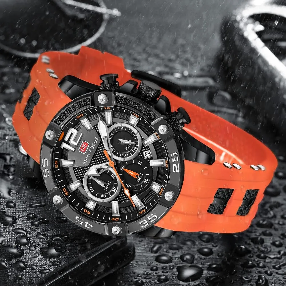 Watch, Chronograph Waterproof Sport Analog Quartz leather esoteric bud communally Watches Blue Silicon Strap Fashion Wristwatch for Men MF MINI FOCUS Men 
