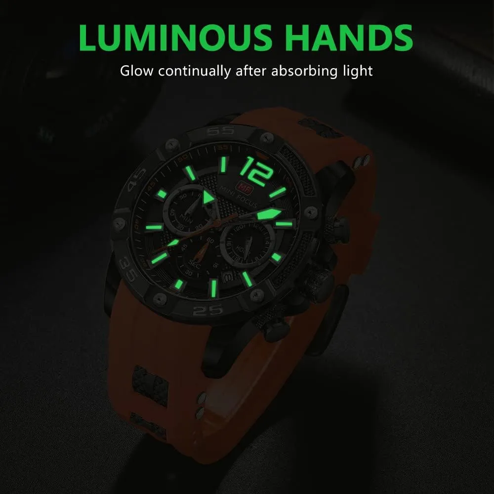 Watch, Chronograph Waterproof Sport Analog Quartz leather esoteric bud communally Watches Blue Silicon Strap Fashion Wristwatch for Men MF MINI FOCUS Men 