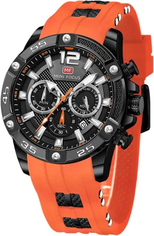 Watch, Chronograph Waterproof Sport Analog Quartz leather esoteric bud communally Watches Blue Silicon Strap Fashion Wristwatch for Men MF MINI FOCUS Men 