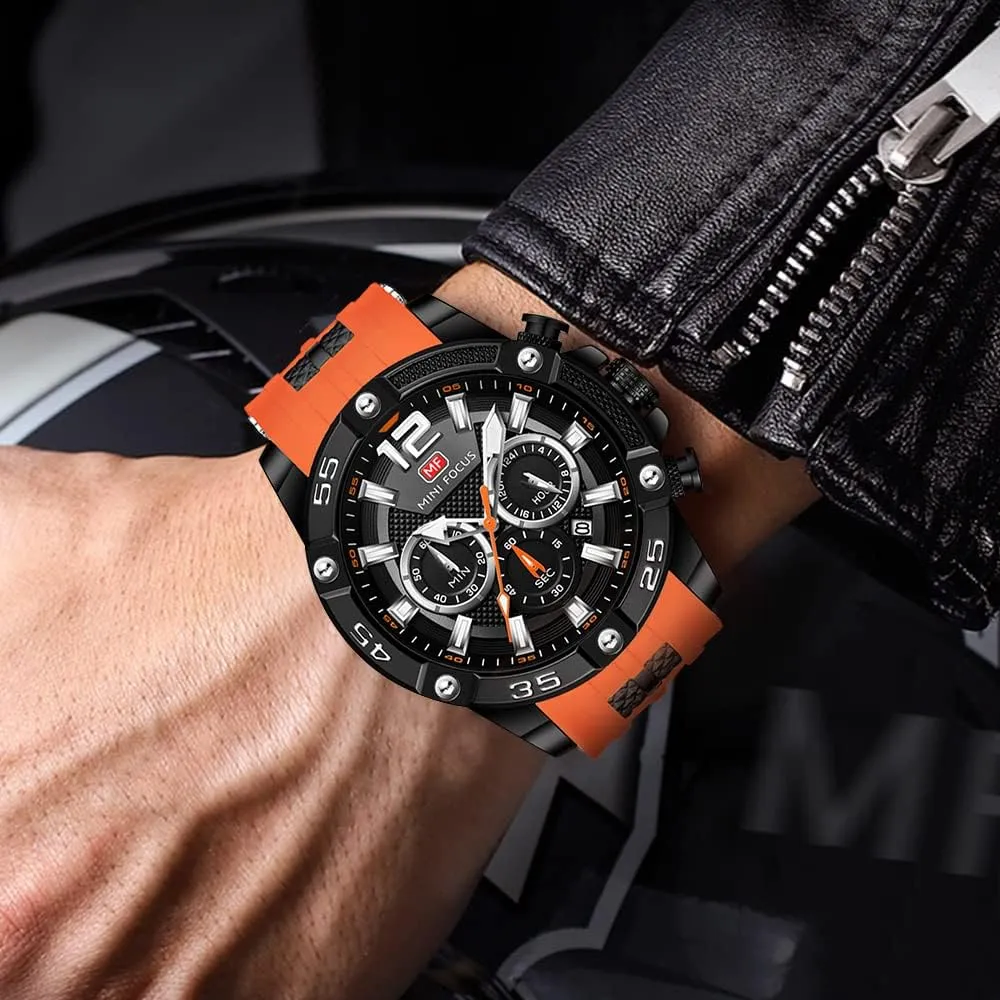 Watch, Chronograph Waterproof Sport Analog Quartz leather esoteric bud communally Watches Blue Silicon Strap Fashion Wristwatch for Men MF MINI FOCUS Men 