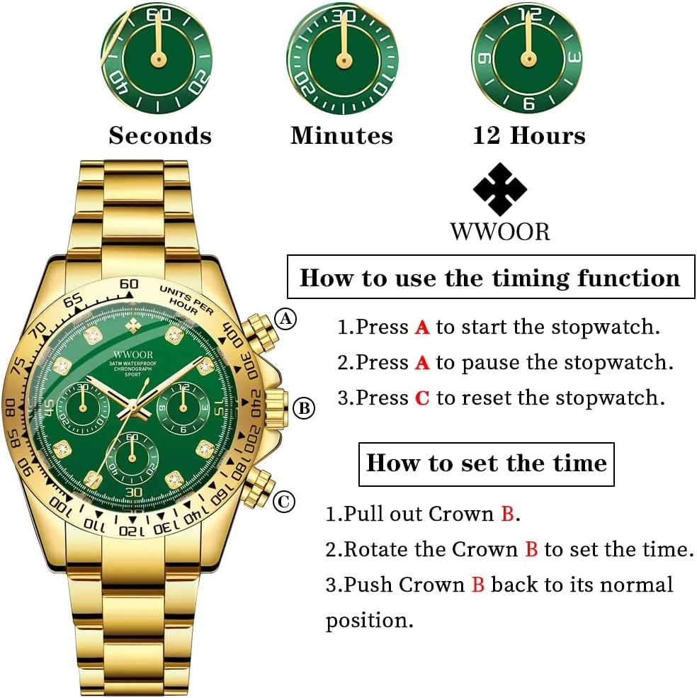 Watch Elegant Gifts rhyme trilogy for Men WWOOR Watch for Men Analog Quartz Chronograph Stainless Steel Luminous Mens Wrist Watches Business Work Sport Casual Dress 