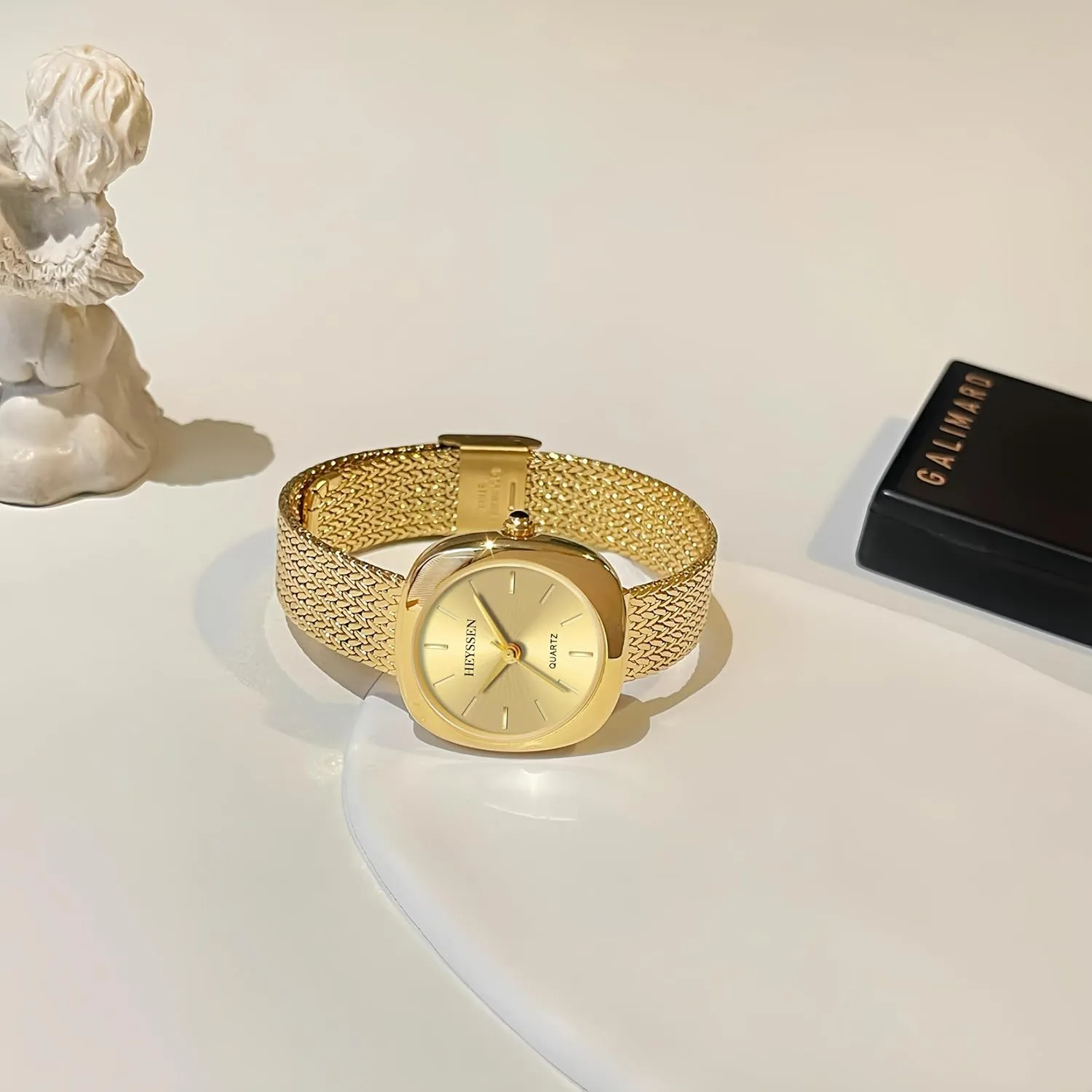 Watch enormous curator vibrant charismatic ?C Slim Woven Mesh Bracelet, Brushed Dial, Quartz Movement, Water-Resistant Elegant Dress Timepiece (Gold/Silver) Women's Minimalist Square 