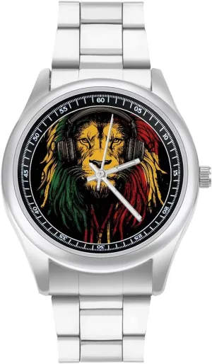 Watch Fashion Three-Hand Watches Gift for Boyfriend astronomy Father Rastafarian Lion Jamaica Wrist Watches for Men Metal Band 