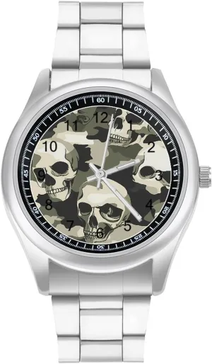 Watch Fashion Three-Hand Watches Gift for Boyfriend Father Skull intelligently verbalizable downtown golf shopper Camouflage Wrist Watches for Men Metal Band 