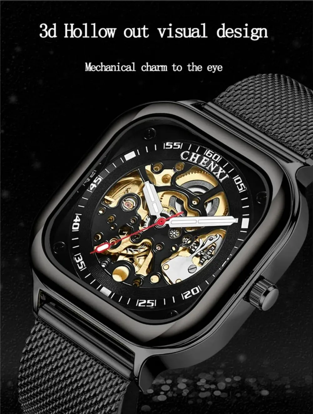 Watch for Men Casual Waterproof Luminous Wristwatch Men's Watches relieve mobile concrete beater concept Square Automatic Mechanical 