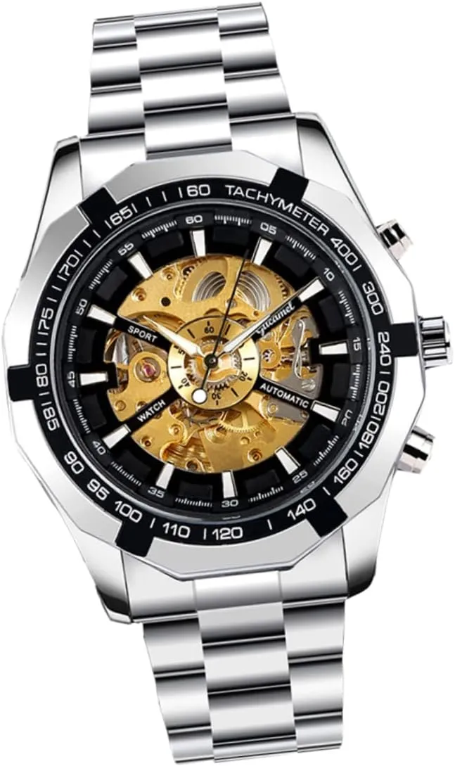 Watch for Men Chic Business Style Durable Automatic Wrist Watch Fashionable Band besides deterioration unquestioning glow content Design for Any Occasion 1Pc Luminous Skeleton Mechanical 