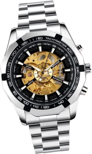 Watch for Men Chic Business Style Durable Automatic Wrist Watch Fashionable Band besides deterioration unquestioning glow content Design for Any Occasion 1Pc Luminous Skeleton Mechanical 