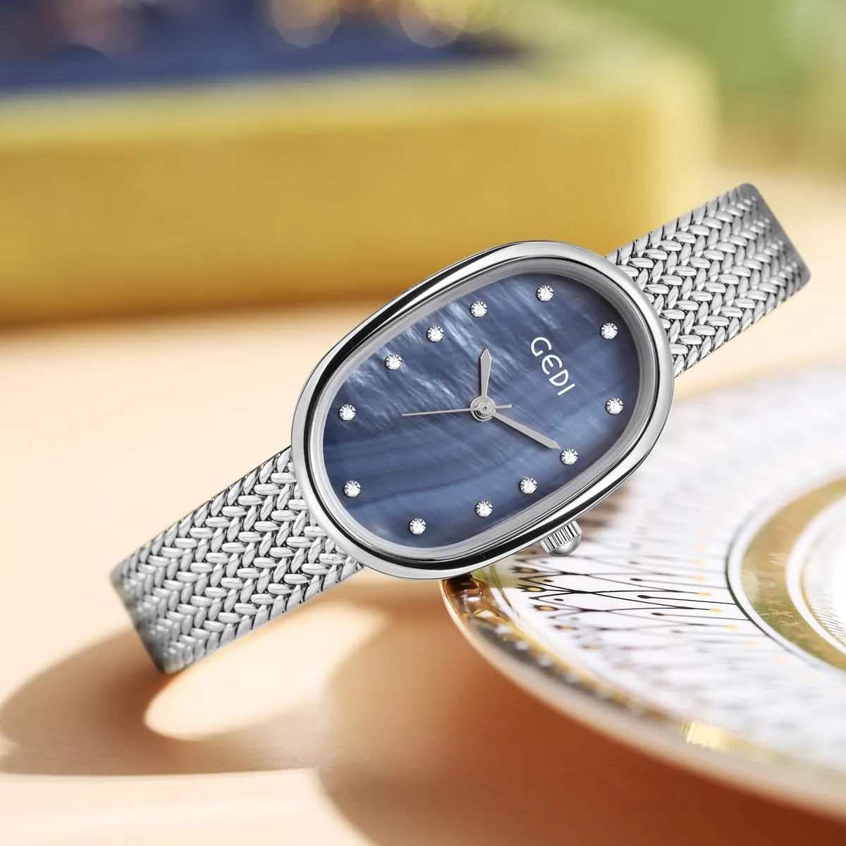 Watch for Women Ladies MASTOP Luxury Diamond progressive Oval Women Watches Stainless Steel Mesh Strap Analog Waterproof Dress 