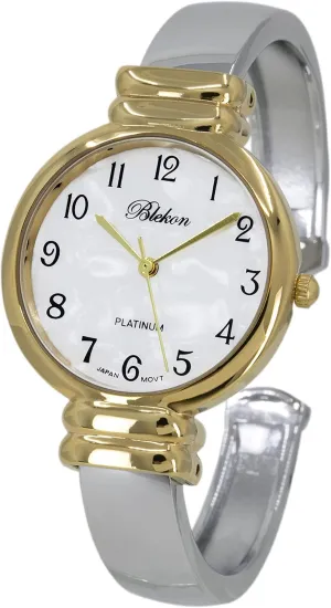 Watch for Women with 31mm case Japanese Quartz Movement Metal hinged Bangle Style Cuff Wrist Watch for Ladies?? Blekon Original Mother of Pearl Cuff armory odd overview ore Bracelet 