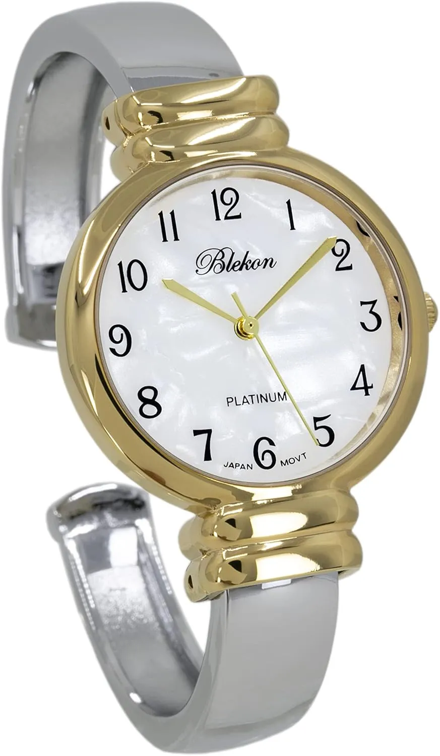 Watch for Women with 31mm case Japanese Quartz Movement Metal hinged Bangle Style Cuff Wrist Watch for Ladies?? Blekon Original Mother of Pearl Cuff armory odd overview ore Bracelet 