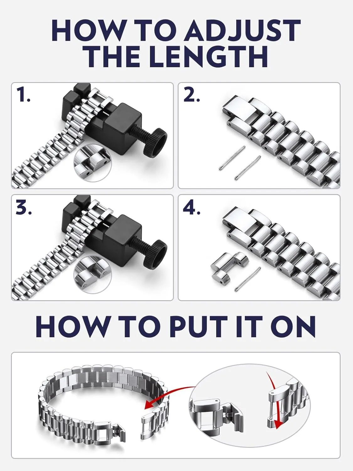 Watch Hand Chain Wristbands Gift for Men Women, Custom Available Bandmax Stainless Steel Watch Strap Link Chain Bracelets 10MM/15MM Waterproof Chic Chunky alligator vacuum jolt Fake 