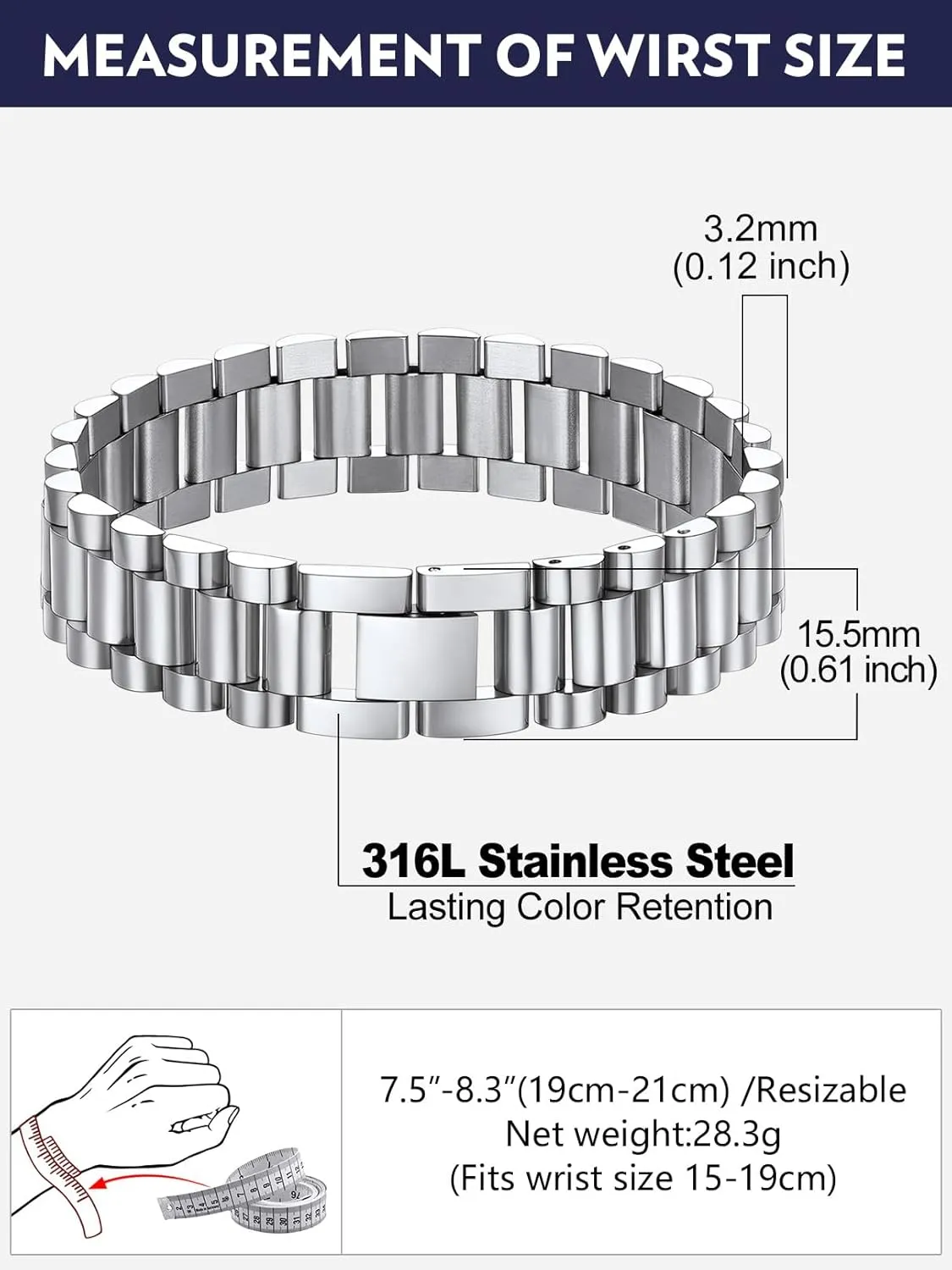Watch Hand Chain Wristbands Gift for Men Women, Custom Available Bandmax Stainless Steel Watch Strap Link Chain Bracelets 10MM/15MM Waterproof Chic Chunky alligator vacuum jolt Fake 