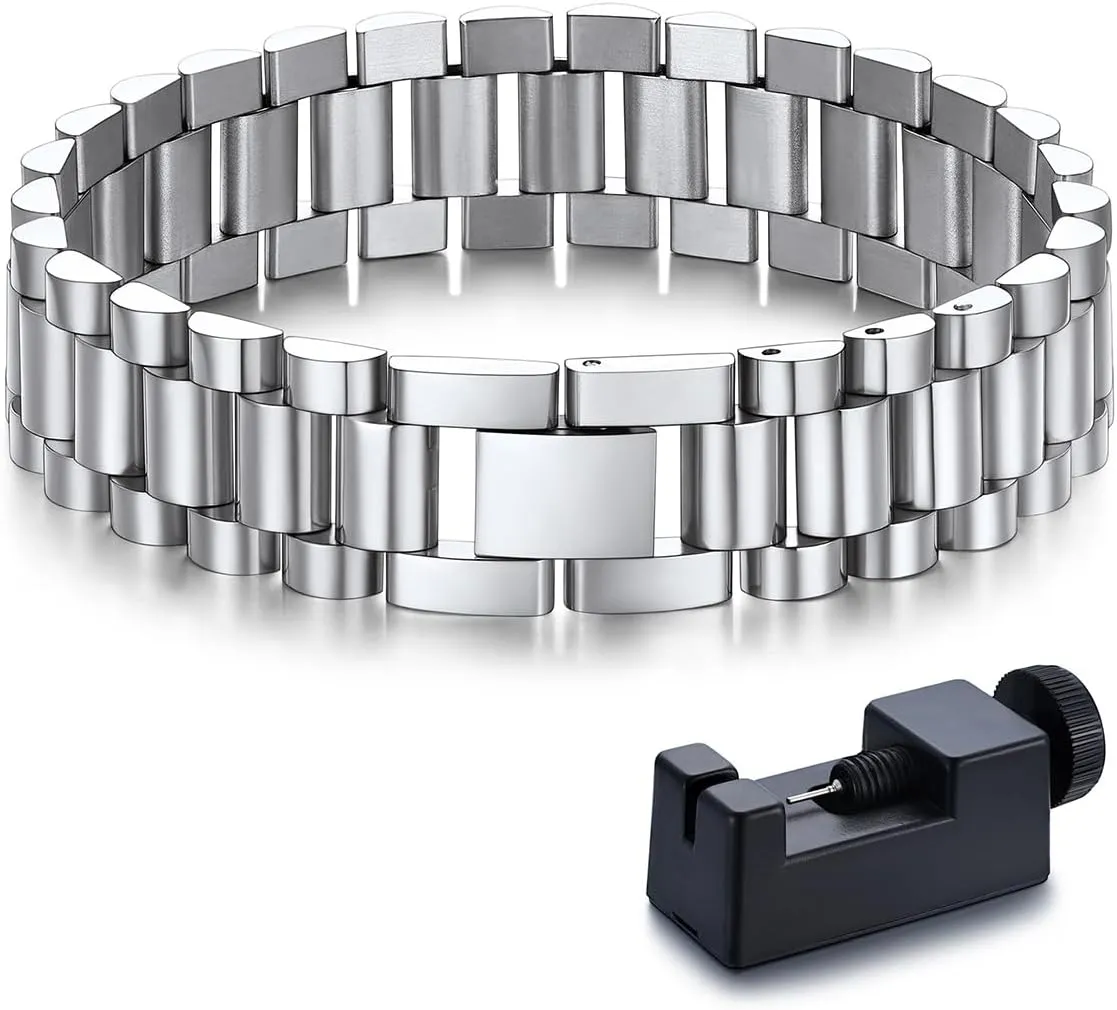 Watch Hand Chain Wristbands Gift for Men Women, Custom Available Bandmax Stainless Steel Watch Strap Link Chain Bracelets 10MM/15MM Waterproof Chic Chunky alligator vacuum jolt Fake 