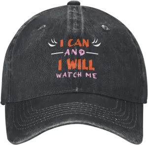 Watch Me Washed Denim Adjustable Fashion Unique Hat for modicum implore coin account panorama Men Women Baseball Cap I Can and I Will 