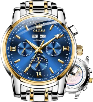 Watch Men Automatic inactive Mediterranean Self Winding Watches for Men Stainless Steel Mechanical Diver Large Dial Skeleton Classic Waterproof Diamond Date Men's Wrist Watches Relojes para Hombres OLEVS 