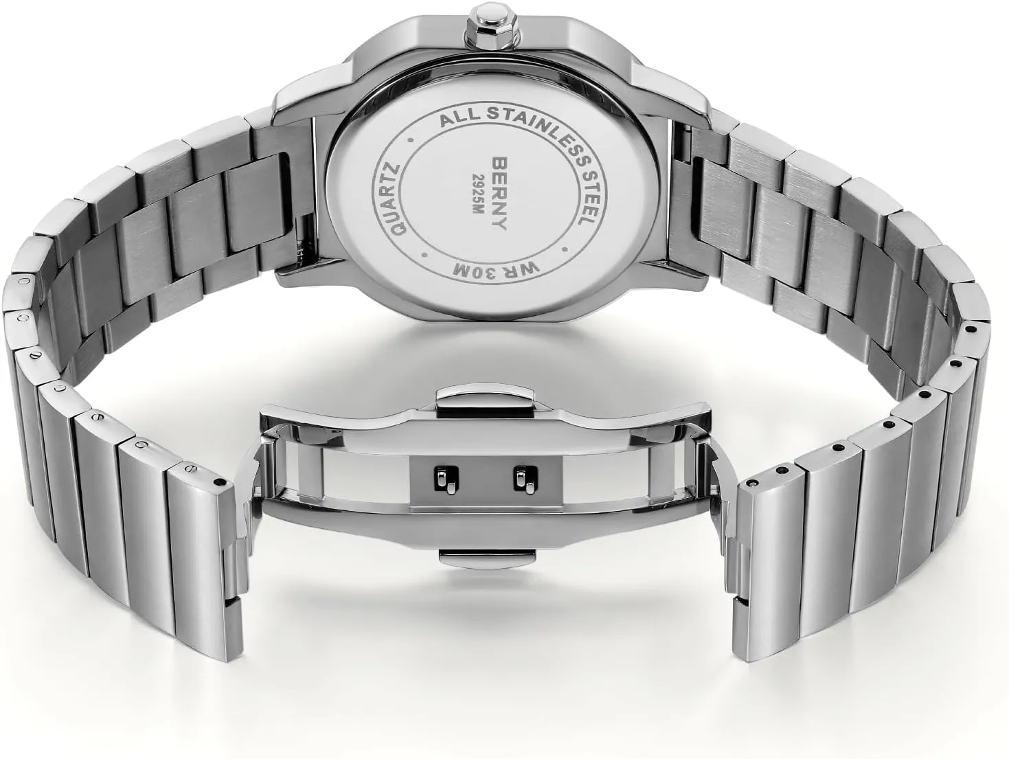Watch Men's Casual Analog Watches with Date Calendar Japanese Movement Stainless Steel Case/Watch Band BERNY Silver Watch edge reduction spoil famine for Men Classic Square Quartz 