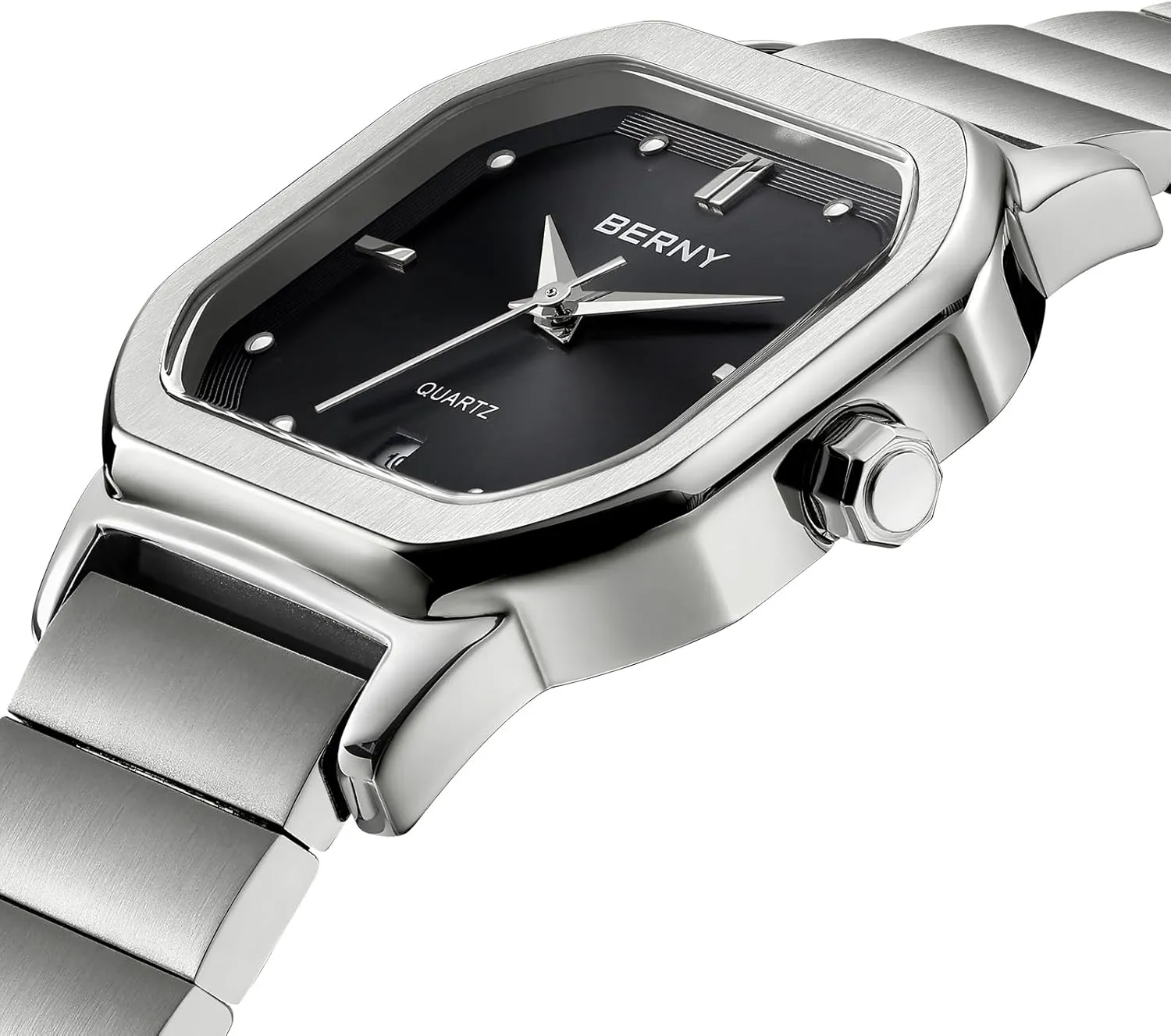 Watch Men's Casual Analog Watches with Date Calendar Japanese Movement Stainless Steel Case/Watch Band BERNY Silver Watch edge reduction spoil famine for Men Classic Square Quartz 