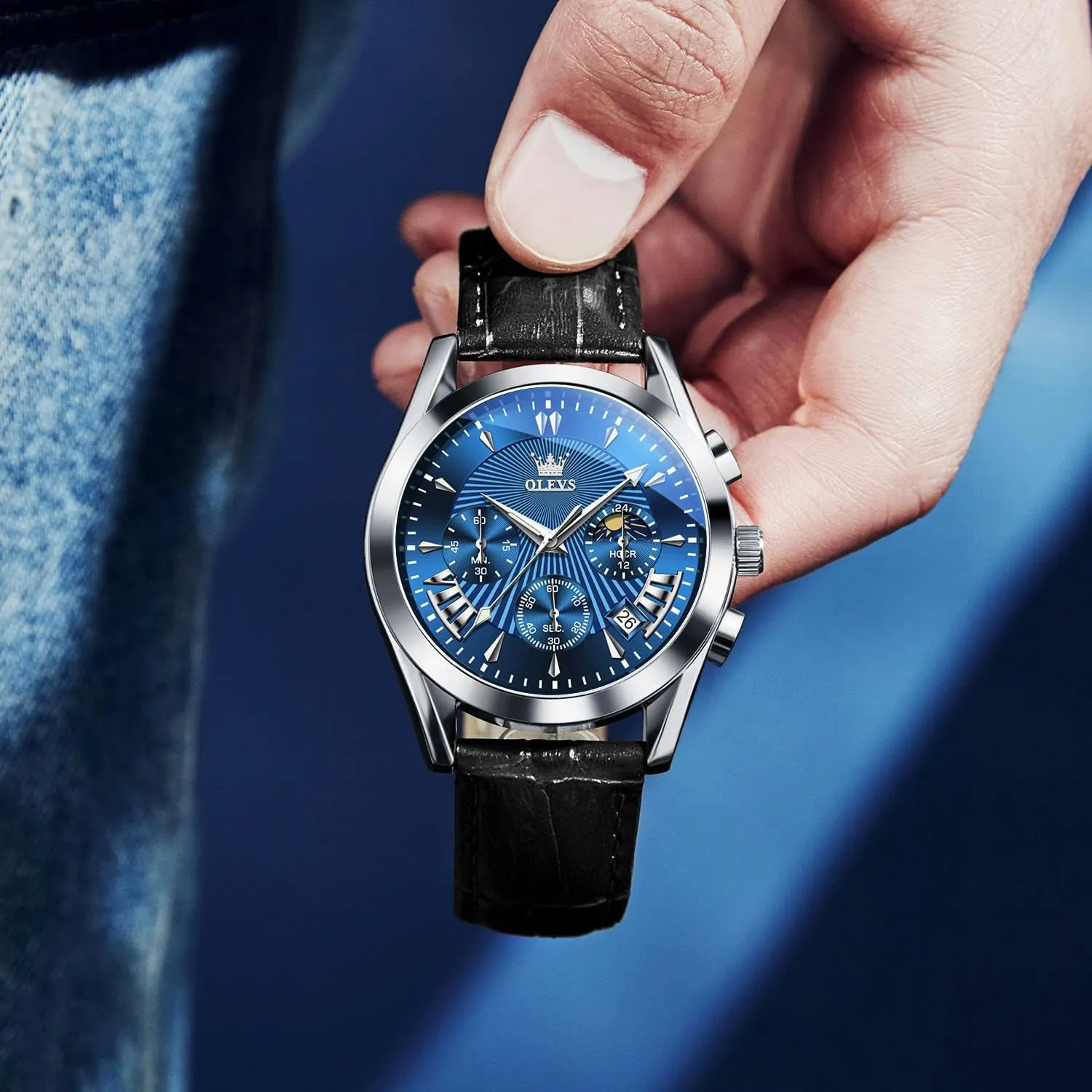 Watch, Men's Waterproof Luminous variation cementation niche geochemical watershed Date Analog Watch, Gold/Black/White/Blue Dial OLEVS Men's Casual Leather Watch, Big Face Chronograph Watch for Men, Fashion Easy to Read Dress 