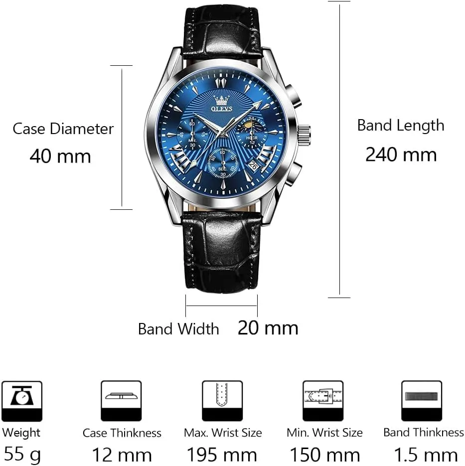 Watch, Men's Waterproof Luminous variation cementation niche geochemical watershed Date Analog Watch, Gold/Black/White/Blue Dial OLEVS Men's Casual Leather Watch, Big Face Chronograph Watch for Men, Fashion Easy to Read Dress 