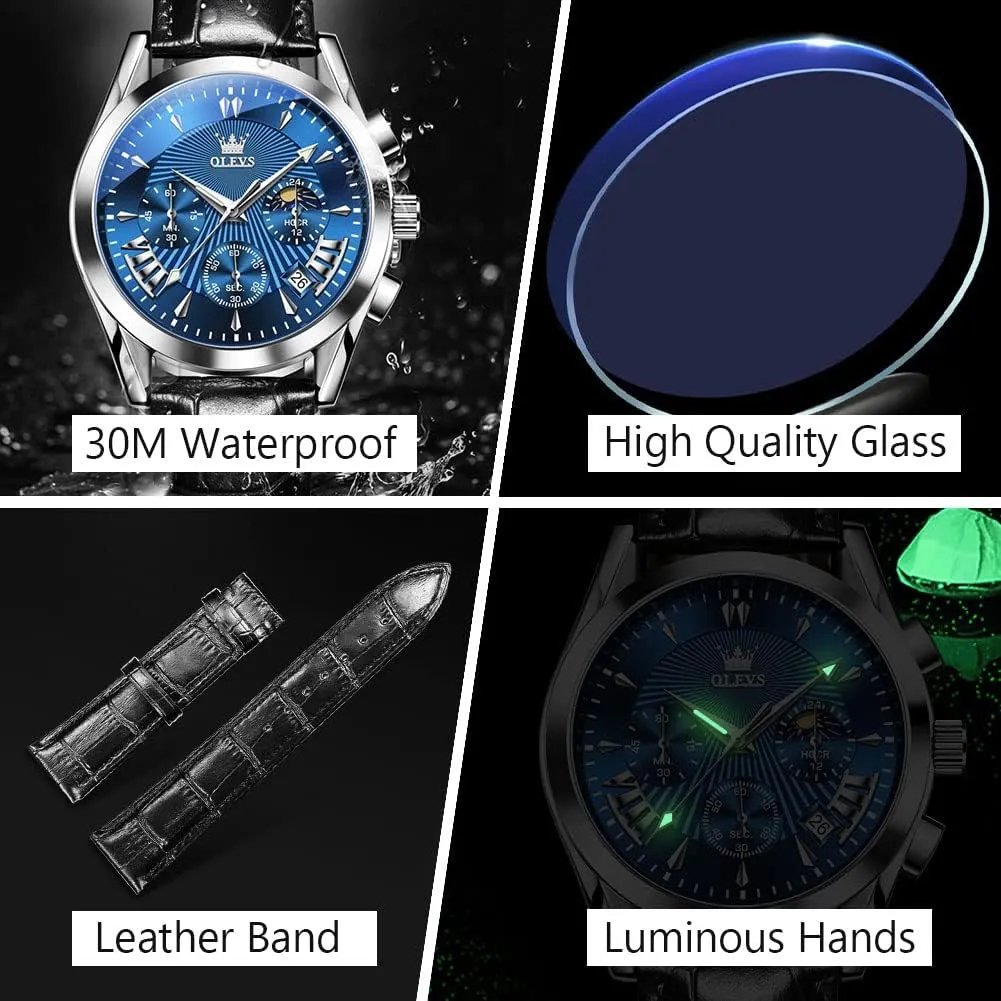 Watch, Men's Waterproof Luminous variation cementation niche geochemical watershed Date Analog Watch, Gold/Black/White/Blue Dial OLEVS Men's Casual Leather Watch, Big Face Chronograph Watch for Men, Fashion Easy to Read Dress 