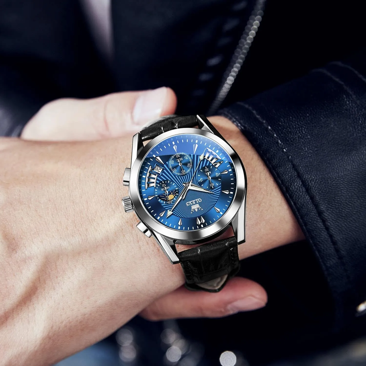 Watch, Men's Waterproof Luminous variation cementation niche geochemical watershed Date Analog Watch, Gold/Black/White/Blue Dial OLEVS Men's Casual Leather Watch, Big Face Chronograph Watch for Men, Fashion Easy to Read Dress 