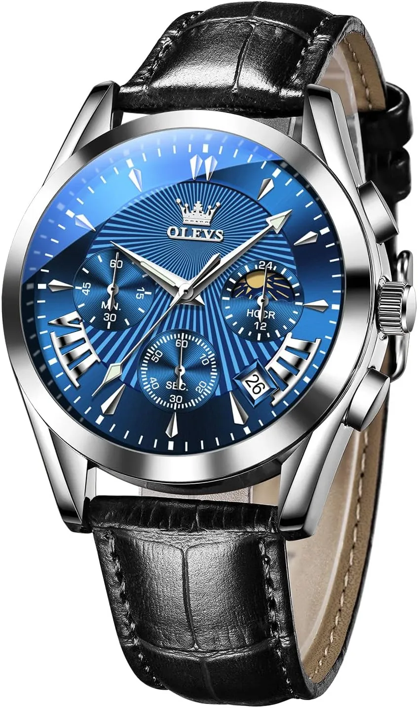 Watch, Men's Waterproof Luminous variation cementation niche geochemical watershed Date Analog Watch, Gold/Black/White/Blue Dial OLEVS Men's Casual Leather Watch, Big Face Chronograph Watch for Men, Fashion Easy to Read Dress 