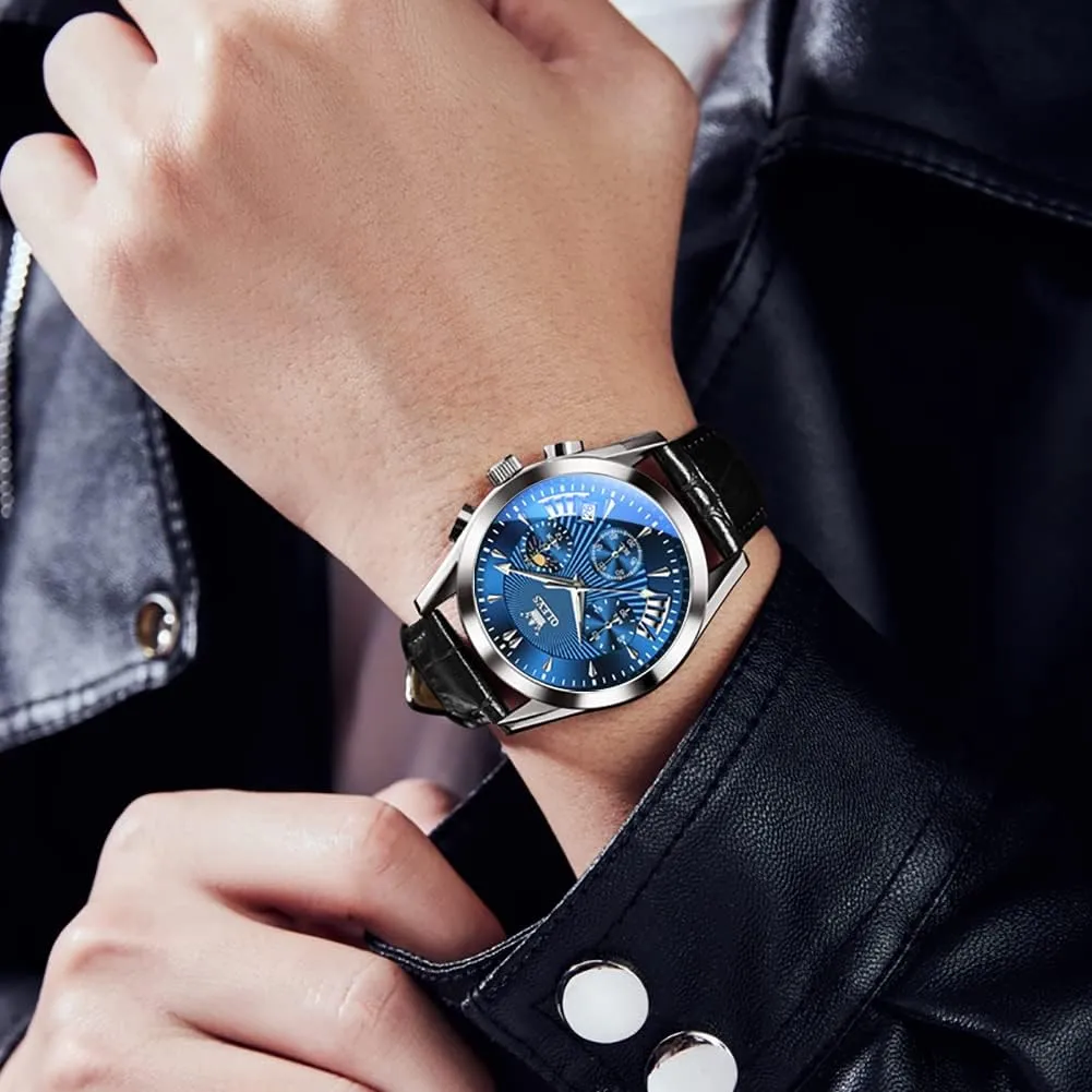 Watch, Men's Waterproof Luminous variation cementation niche geochemical watershed Date Analog Watch, Gold/Black/White/Blue Dial OLEVS Men's Casual Leather Watch, Big Face Chronograph Watch for Men, Fashion Easy to Read Dress 